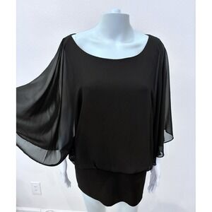 Coco Bianco Black Whimsigoth Fairy Sheer Flutter Sleeve Top Size M Office